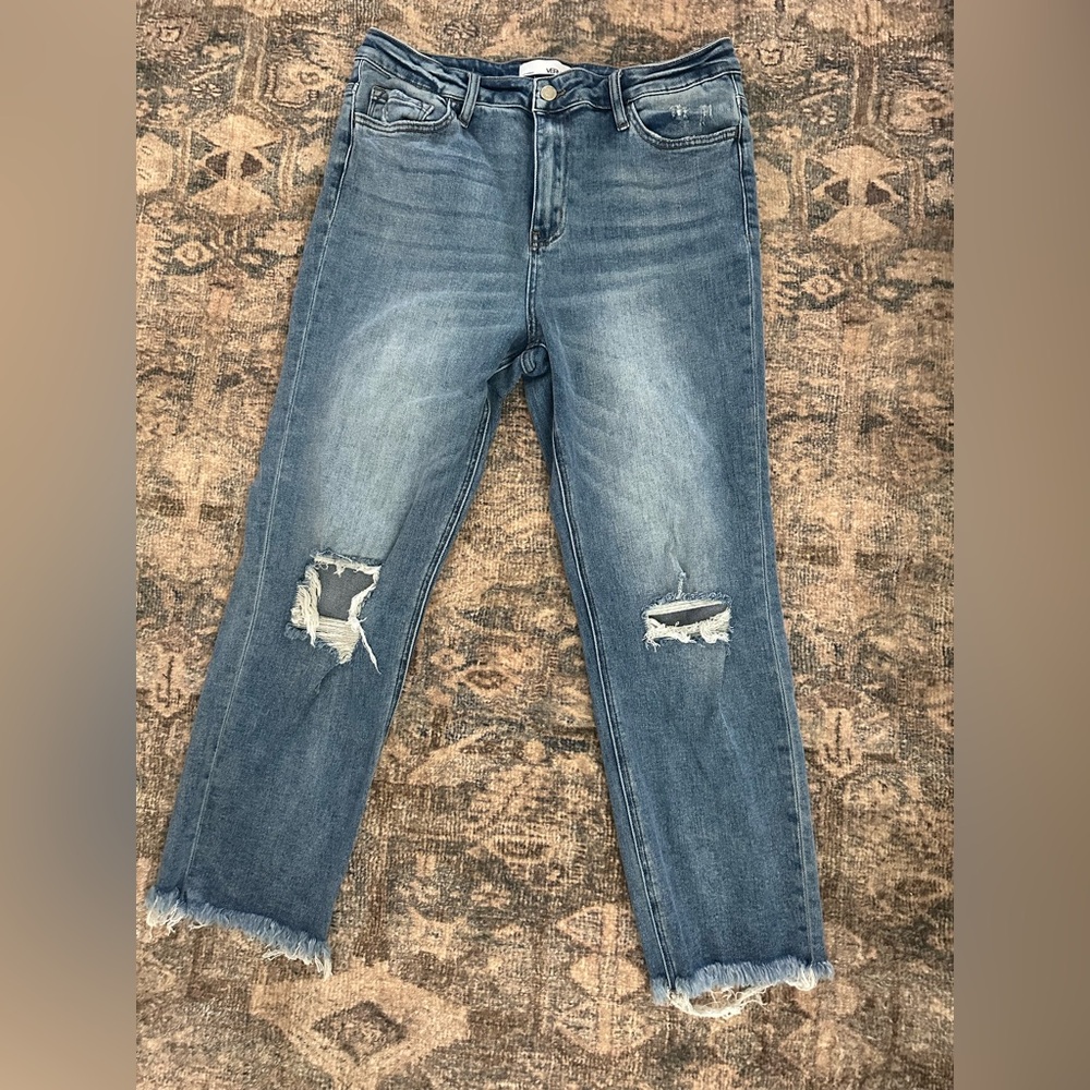 VERVET BY FLYING MONKEY Blue Distressed Straight Leg Jeans